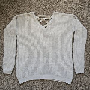 SO Heritage Lace Up Back Knit Sweater Size Large Oatmeal Cottagecore Size L